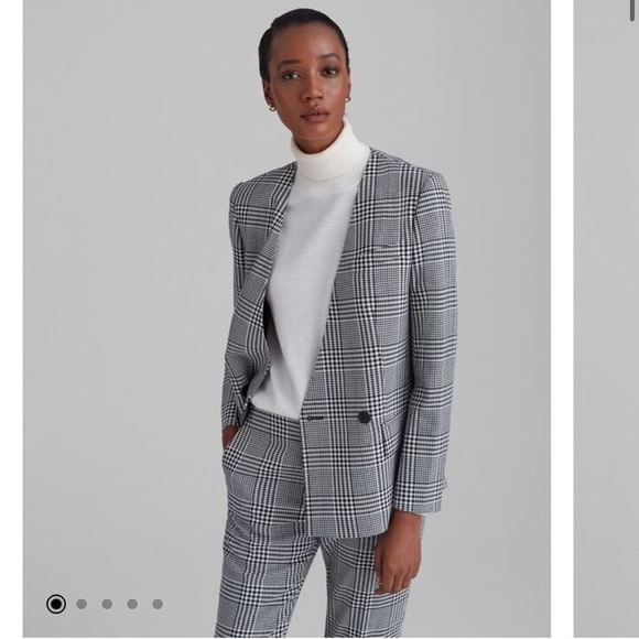 Club Monaco Black White Check Ginghams Double Breasted Collarless Blazer Jacket - Picture 5 of 13